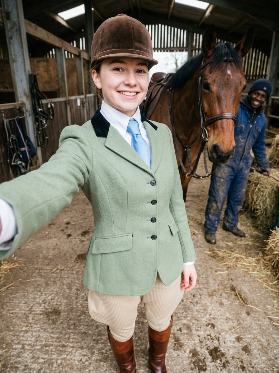 Equestrian Portrait of a French Woman in Hunt Attire