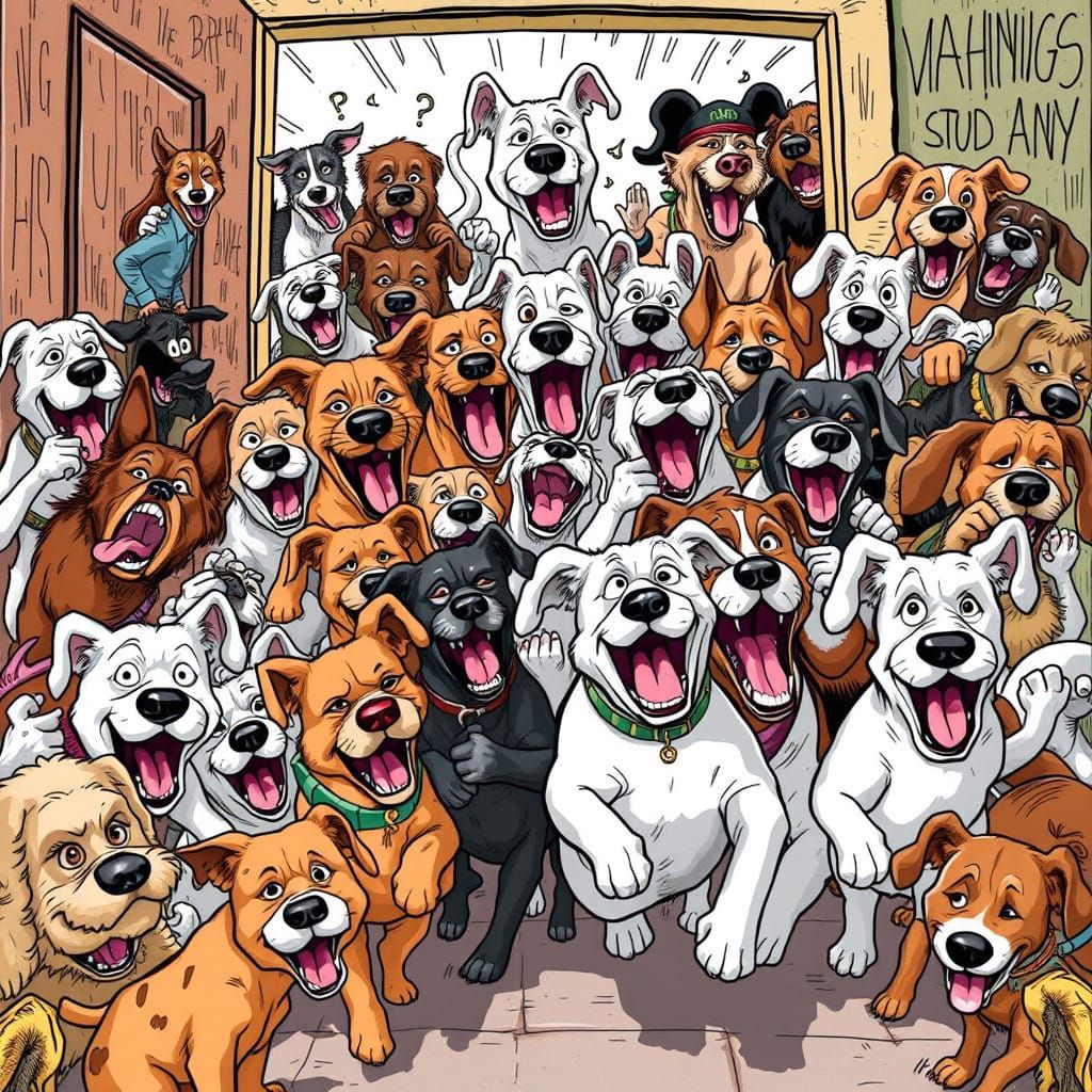 Canine Chaos Unleashed in Exuberant Cartoon Style