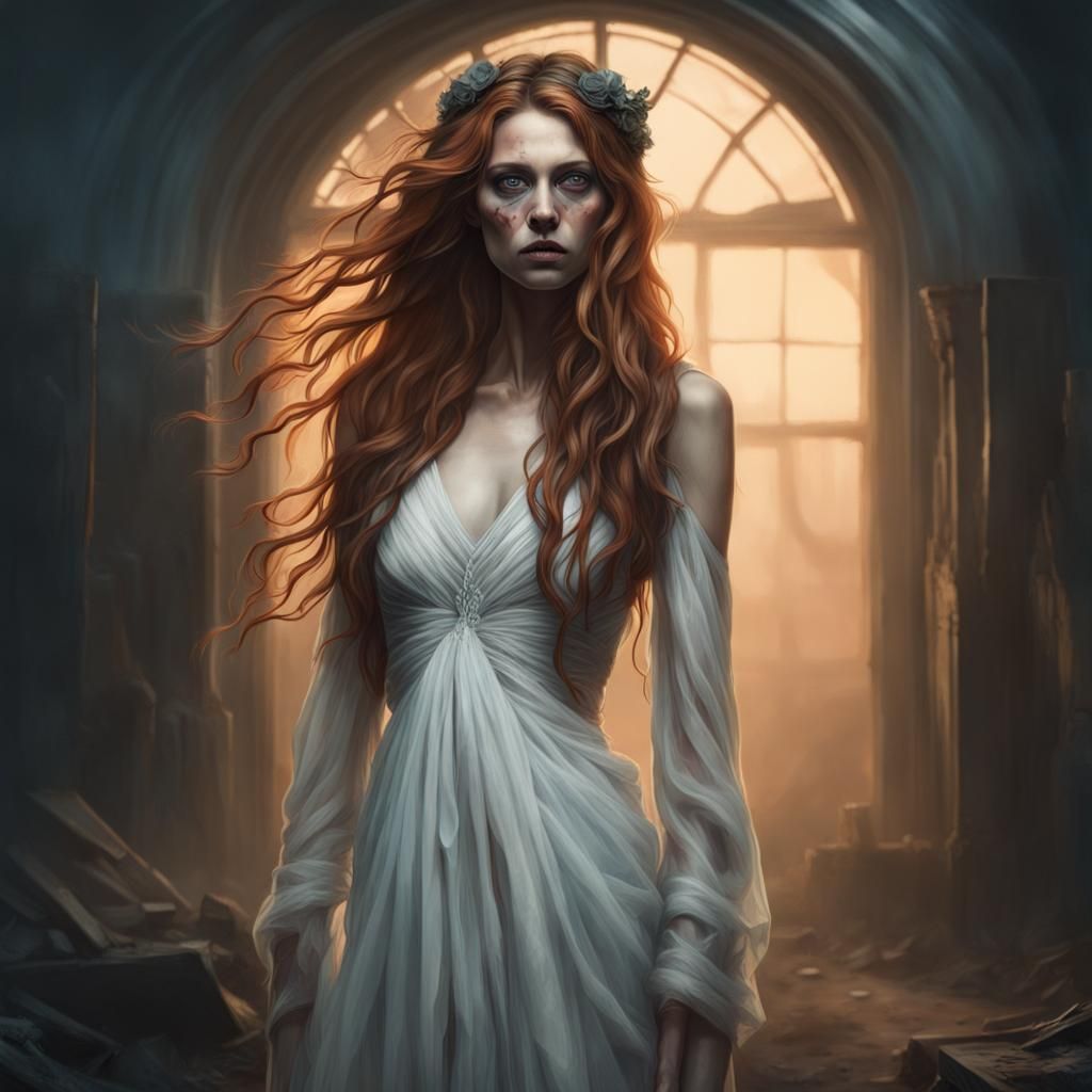 Post-Apocalyptic Zombie Bride Portrait in Hyperrealism