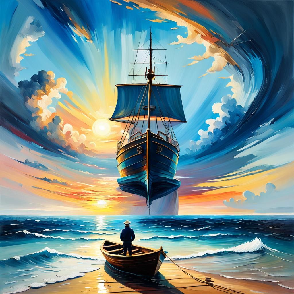 Serene Seascape: Sailor Gazing at the Horizon