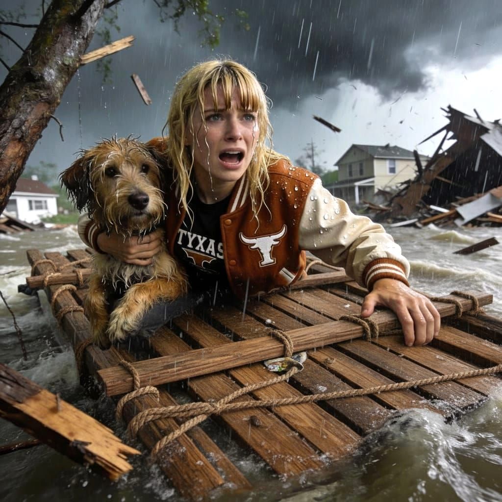 Woman and Dog Cling to Truck During Devastating Flood