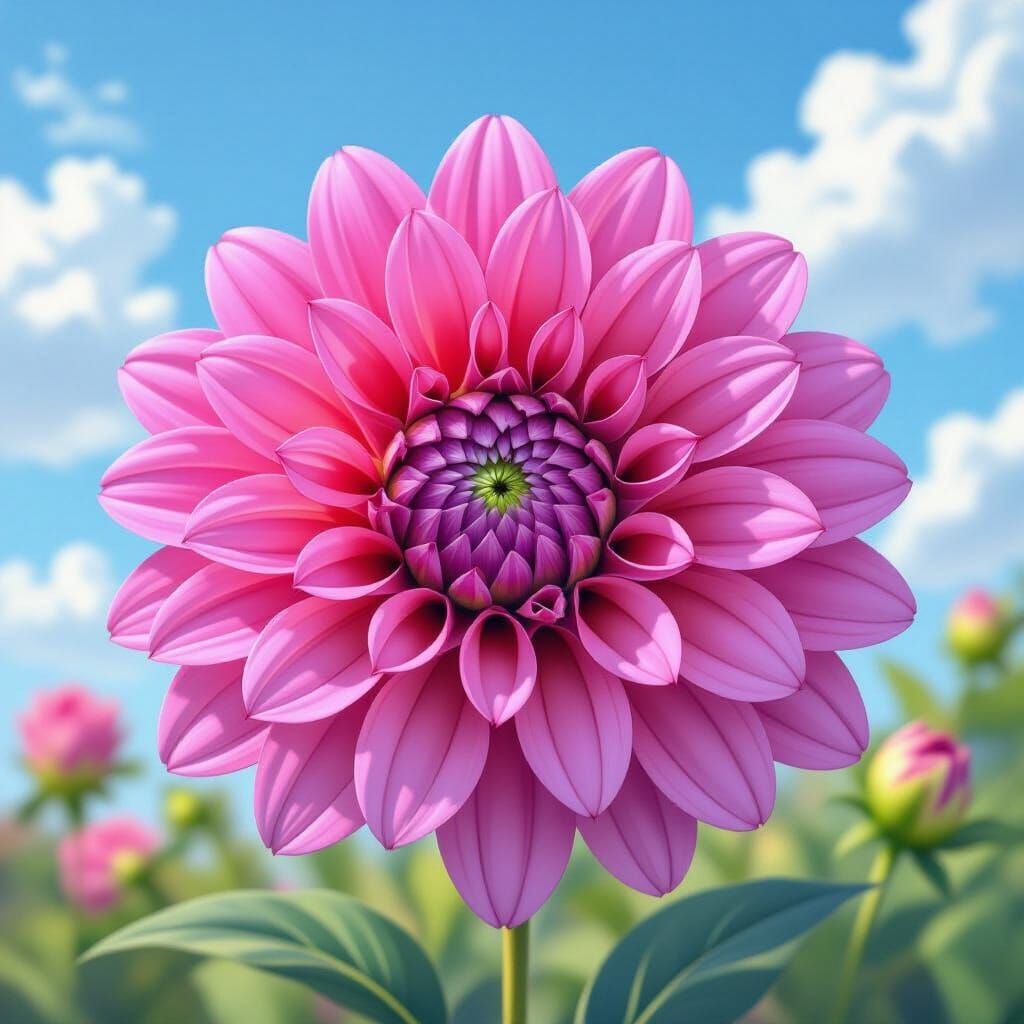 Pink Starburst Flowers in Art Nouveau Watercolor Style