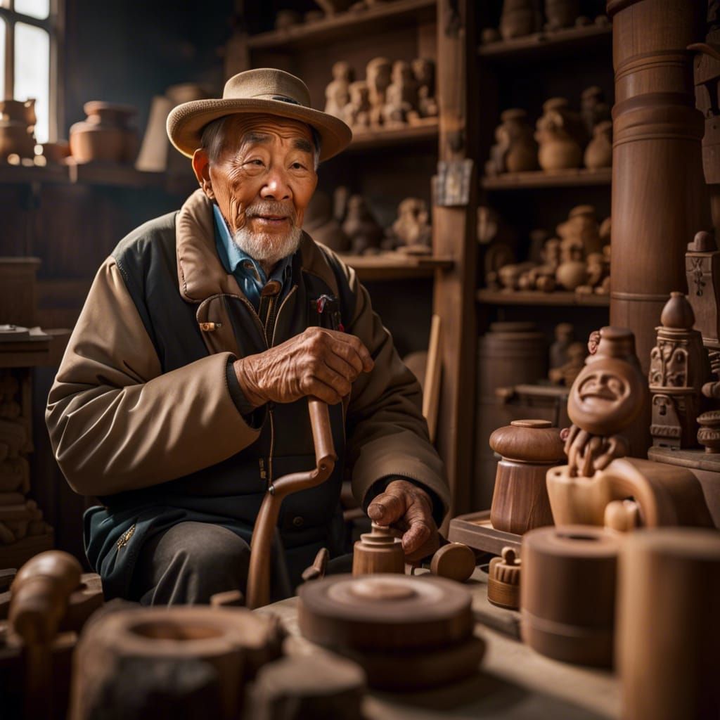 Elderly Woodcarver in Workshop: Photojournalism Portrait