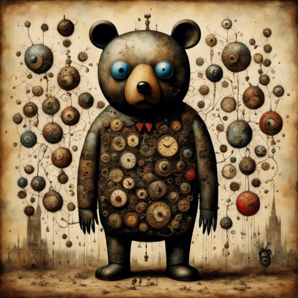 Opera Bear with TV Head in Abstract Style