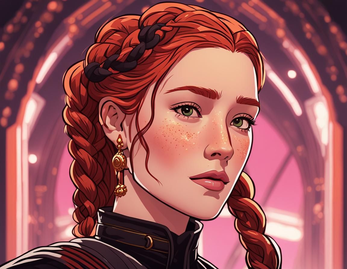 Freckled Woman with Leia Braids in Viking Dress