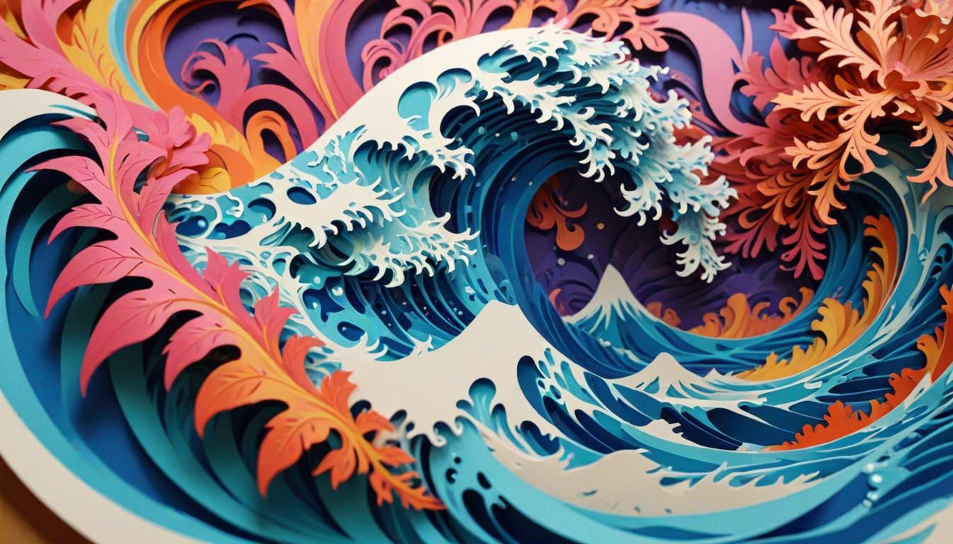 Water Spirit of Fractals and Waves in Paper Cut Art