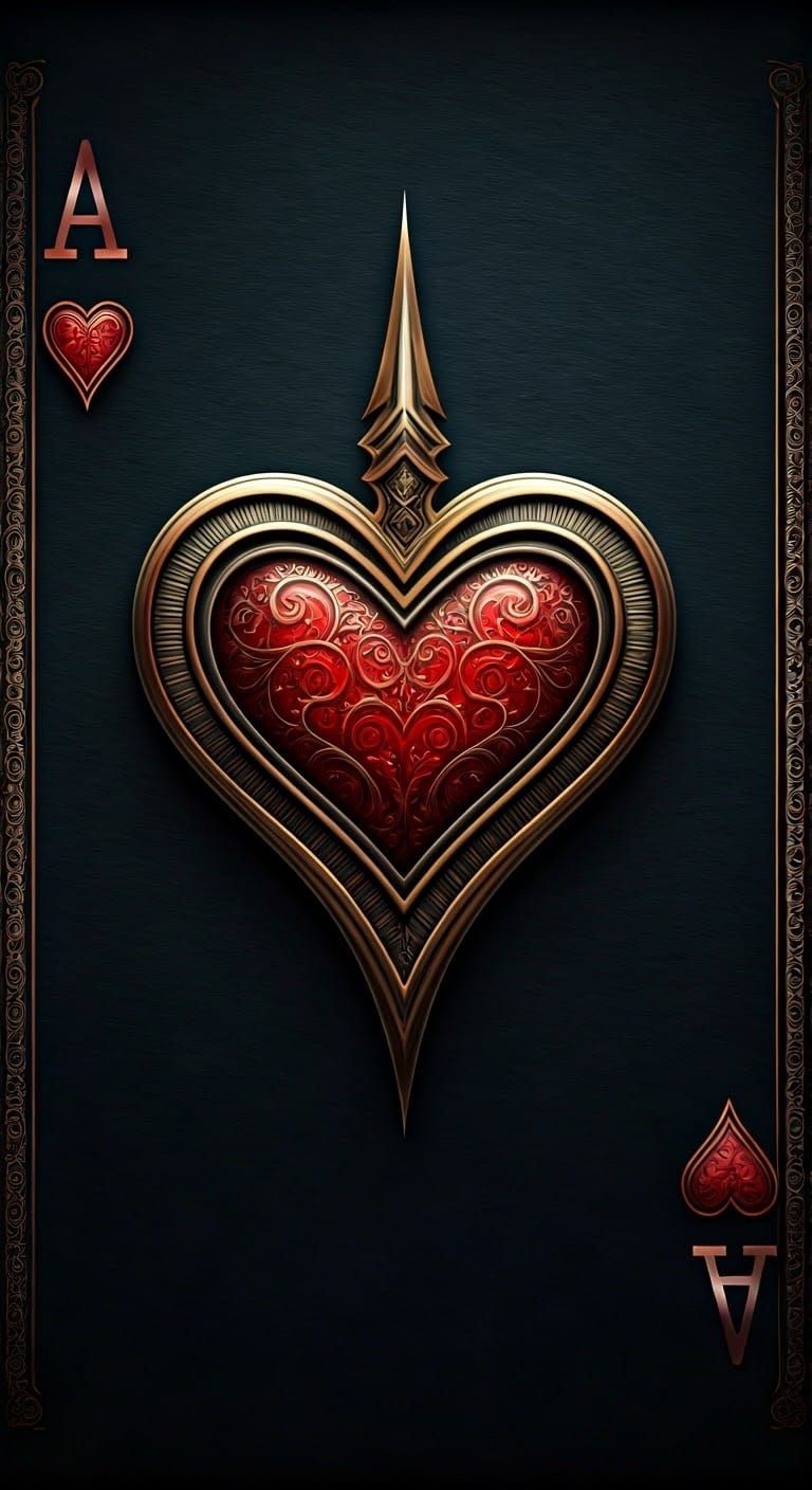 Metallic Ace of Hearts Card in Ornate, Egyptian-Inspired Sty...
