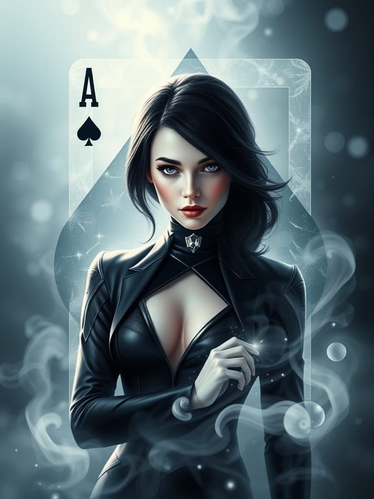 Sleek Emma Frost Portrait Encased in Intricate Ace of Clubs