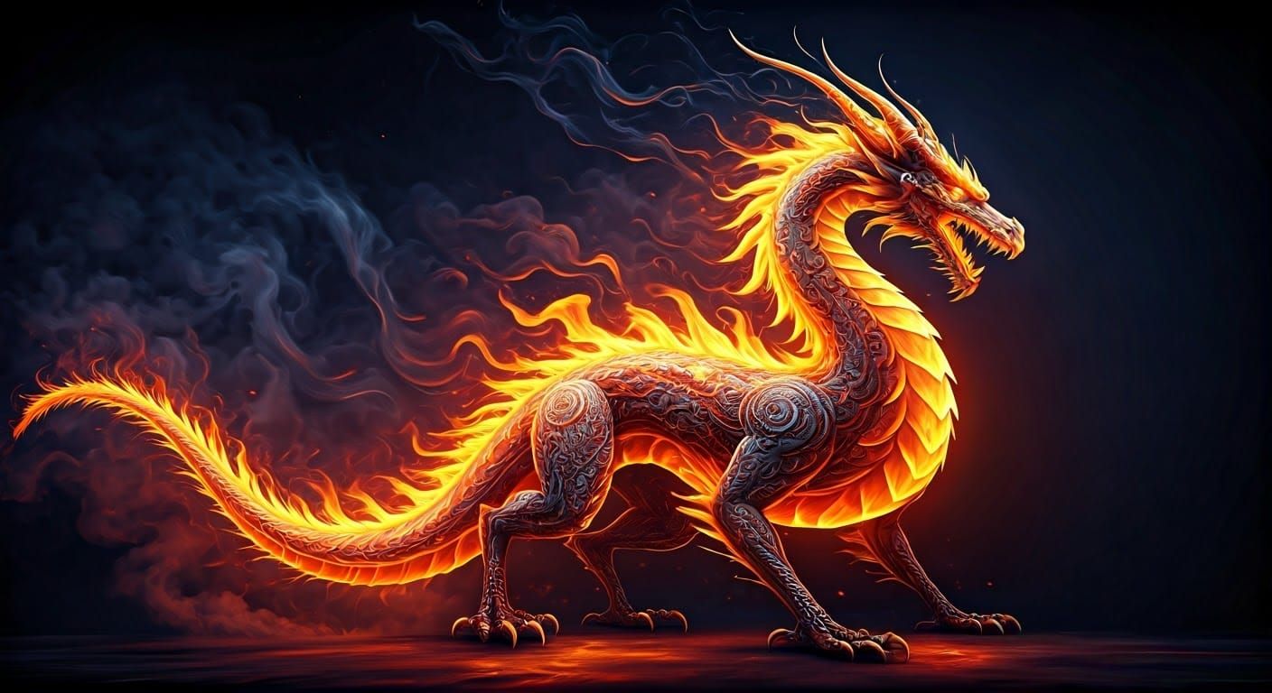 Fiery Dragon in High-Contrast Digital Art Style