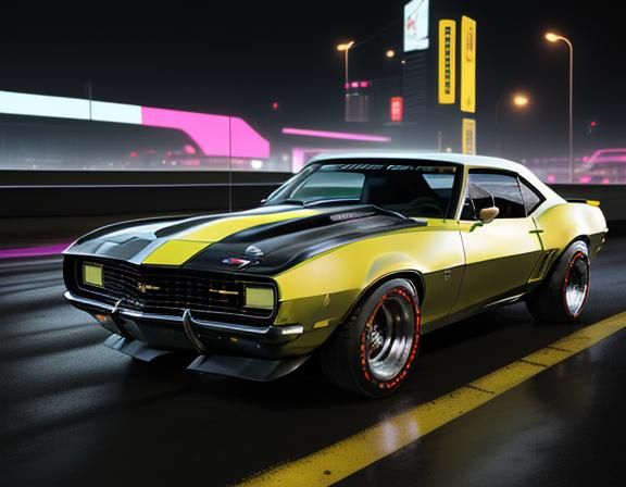 Cyberpunk 1968 Chevrolet Camaro at Night