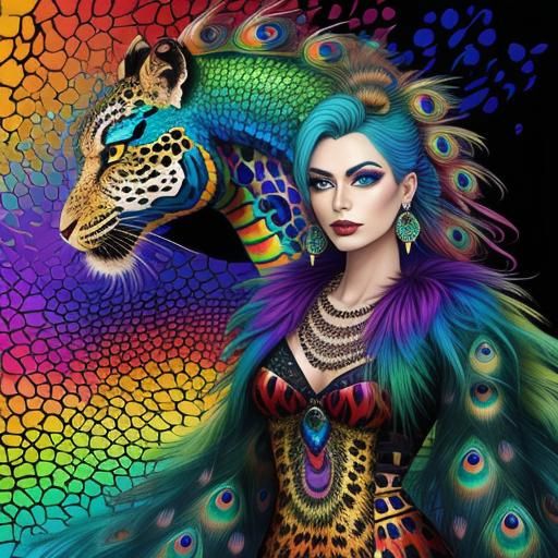 Rainbow Dragon Scale Woman in Abstract Art