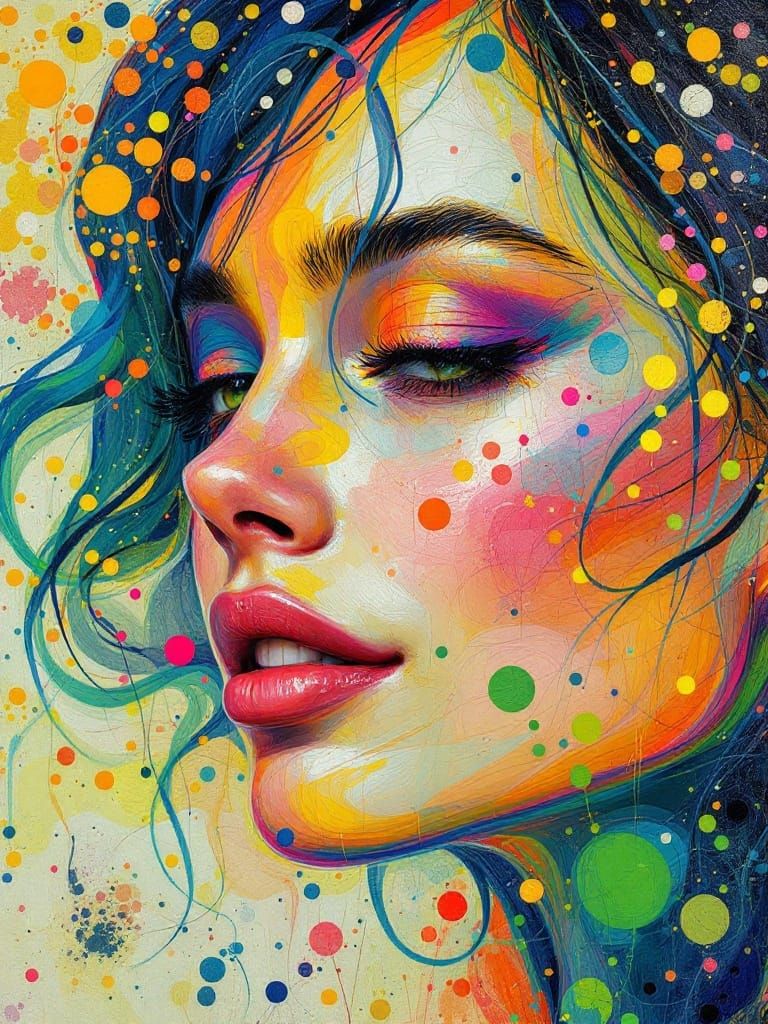 Radiant Woman in Vibrant Abstract Mosaic