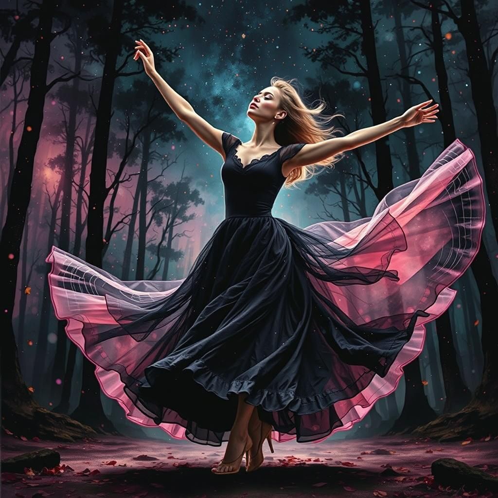 Hyperrealistic Dancer in Noctilucent Alcool Ink Art