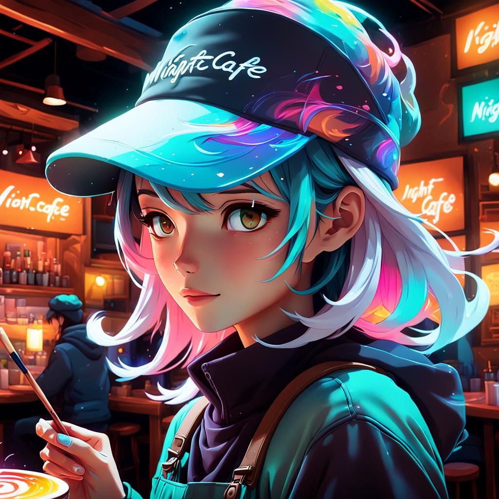 Vibrant 3D Anime Art: Girl Painting NightCafé