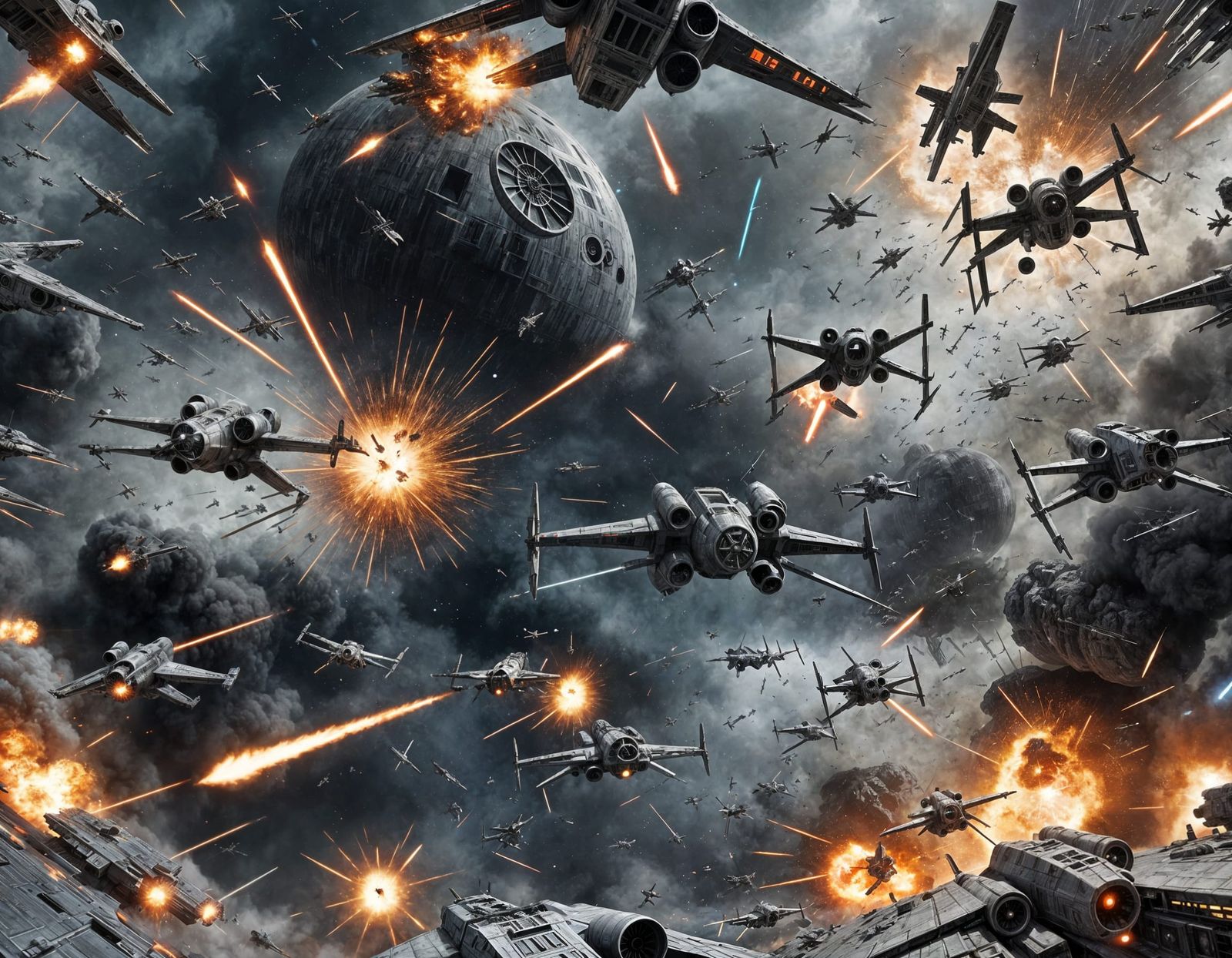 Tie-Fighters Attack X-Wings Near Death Star