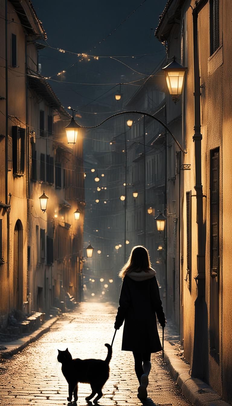 Mysterious Girl in Foggy Lane: Cinematic Film Still