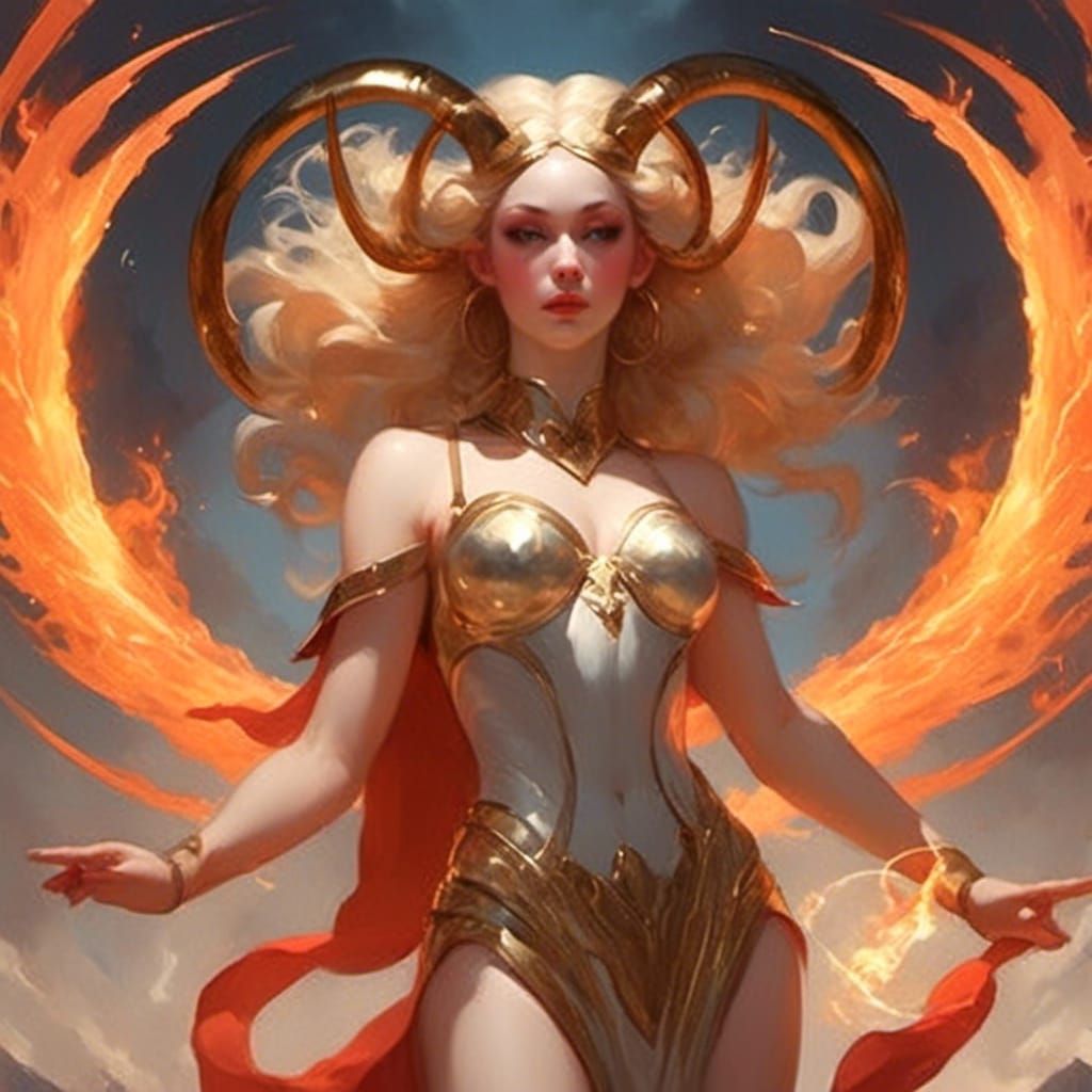 Aries Goddess in Cosmic Arena: Fantasy Art
