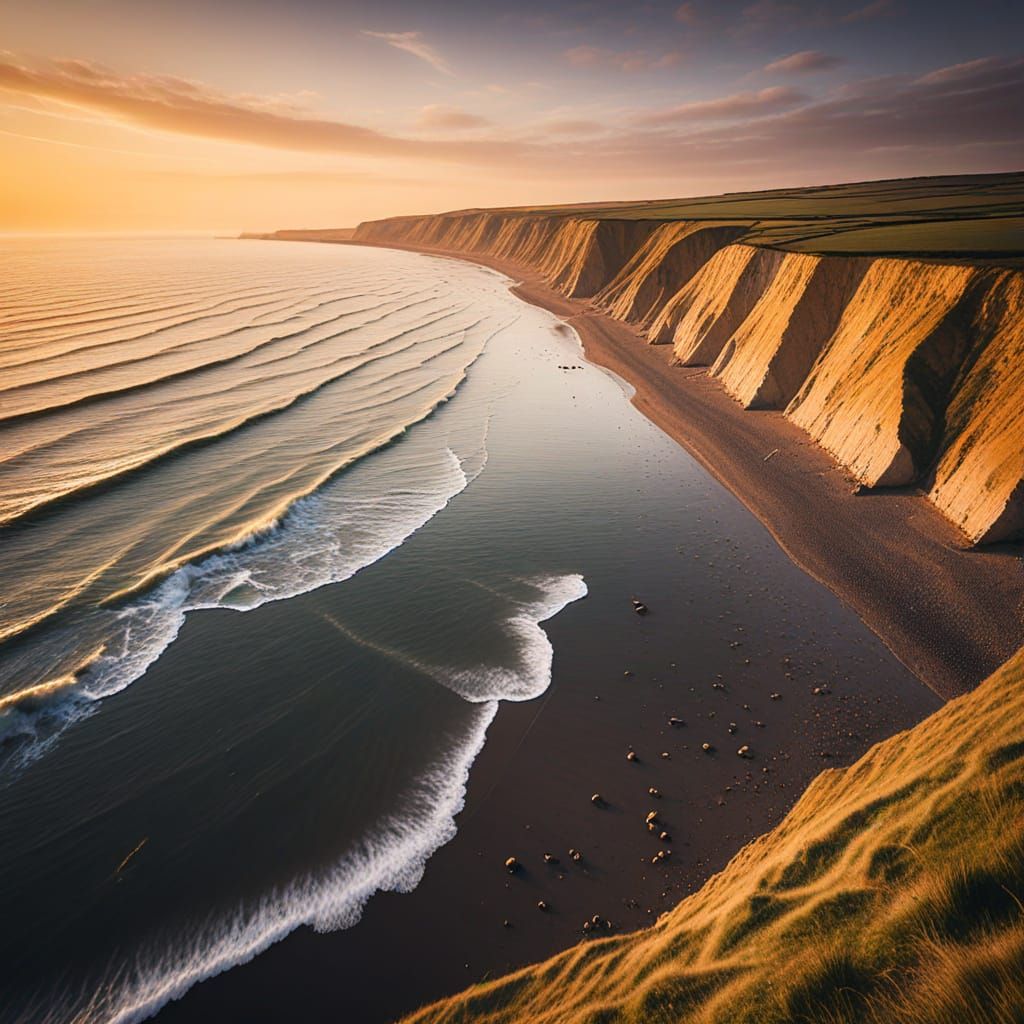 Warm Golden Hour at Compton Bay's Rocky Shoreline