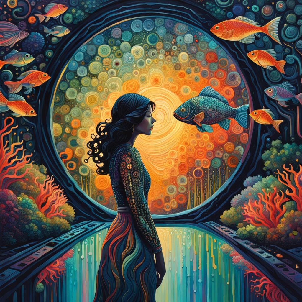 Underwater Greenhouse with Fish Silhouette in Sci-Fi Style