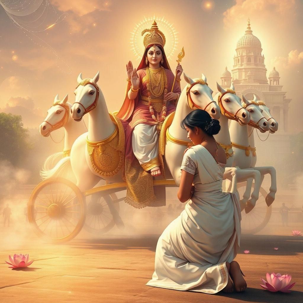 Bhagavad Gita Scene: Arjuna and Krishna in Divine Light