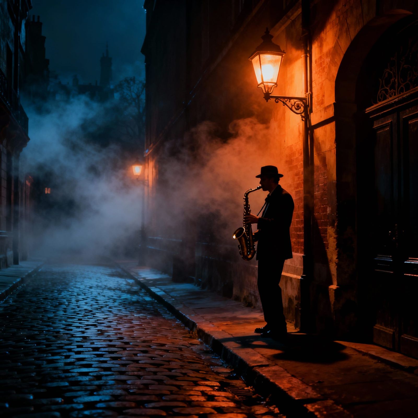 Jazz Musician in Misty Alley: Victorian London Meets Parisia...
