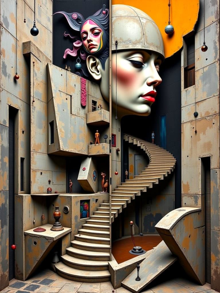 Surreal Cubist Brutalist Fusion Art