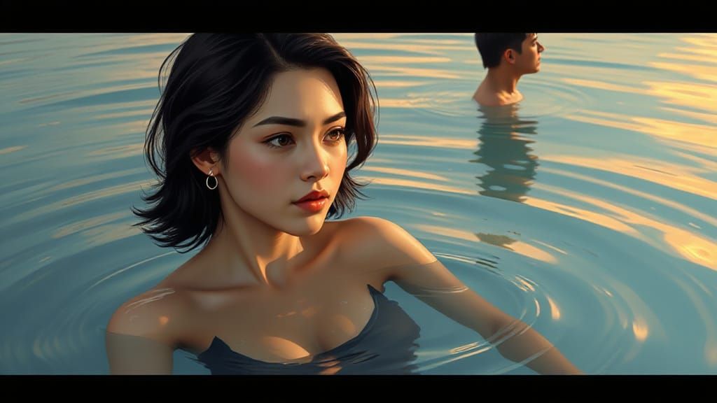 Dreamy Pool Disturbance in Surreal Digital Art Style