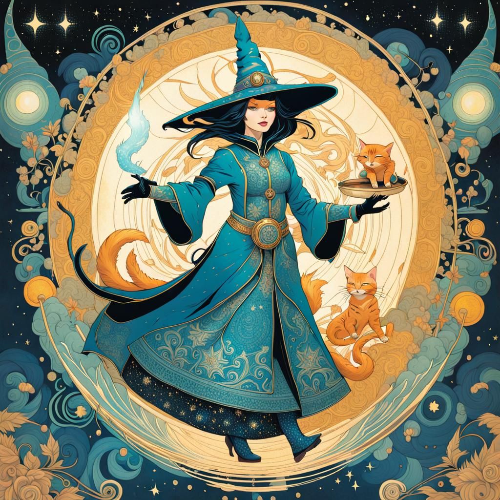 Determined Feline Wizard Cat in Aetherpunk Style