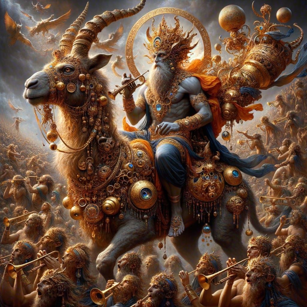 Regal Demon King on Camel with Spirit Entourage