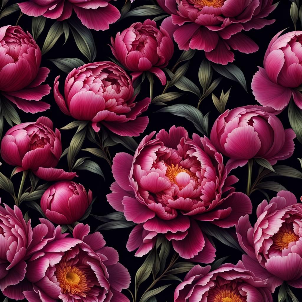 Dark Peony Pattern in Maximalist Style