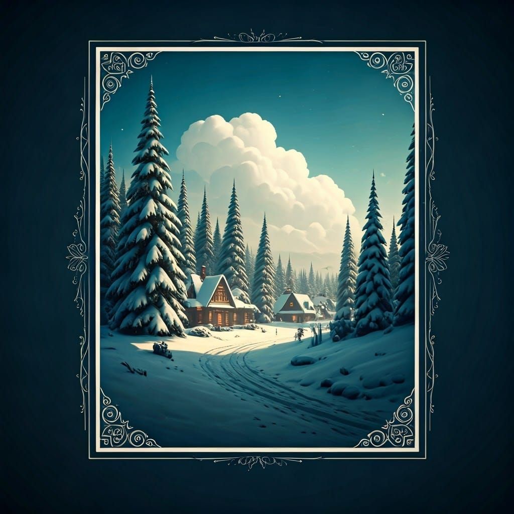 Vintage Winter Village in Hand-Painted Style