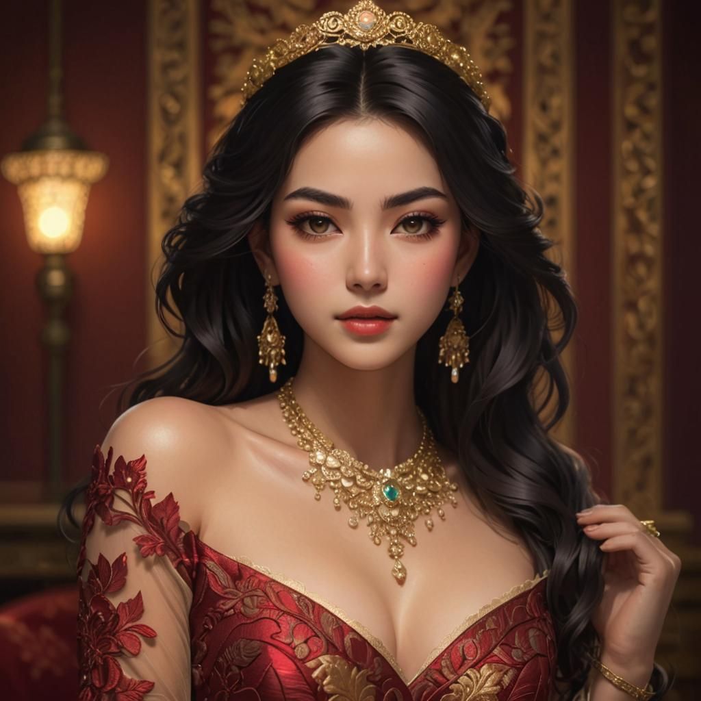 Elegant Latina Woman Portrait in Anime Style