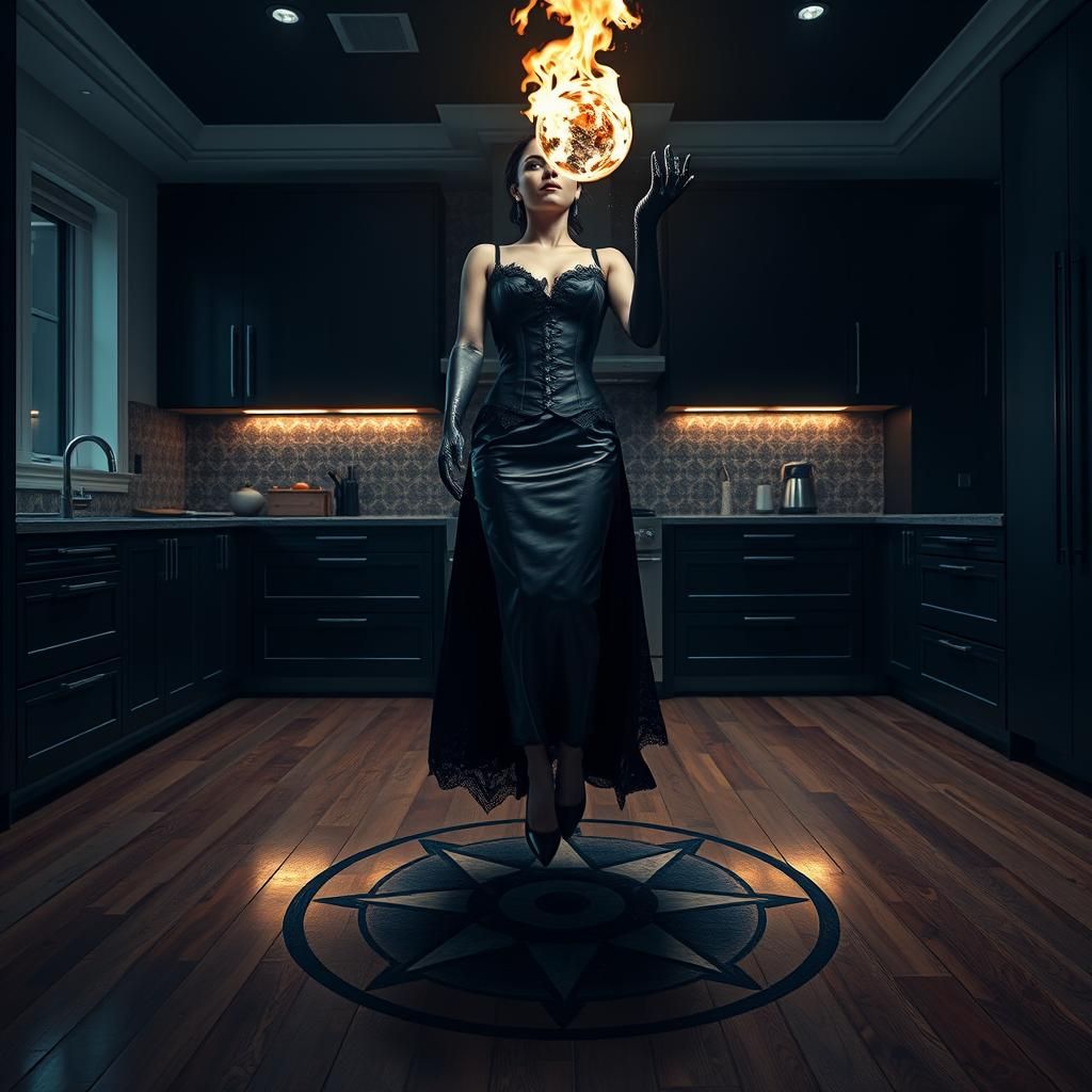 Ethereal Woman Levitating Above Occult Symbol