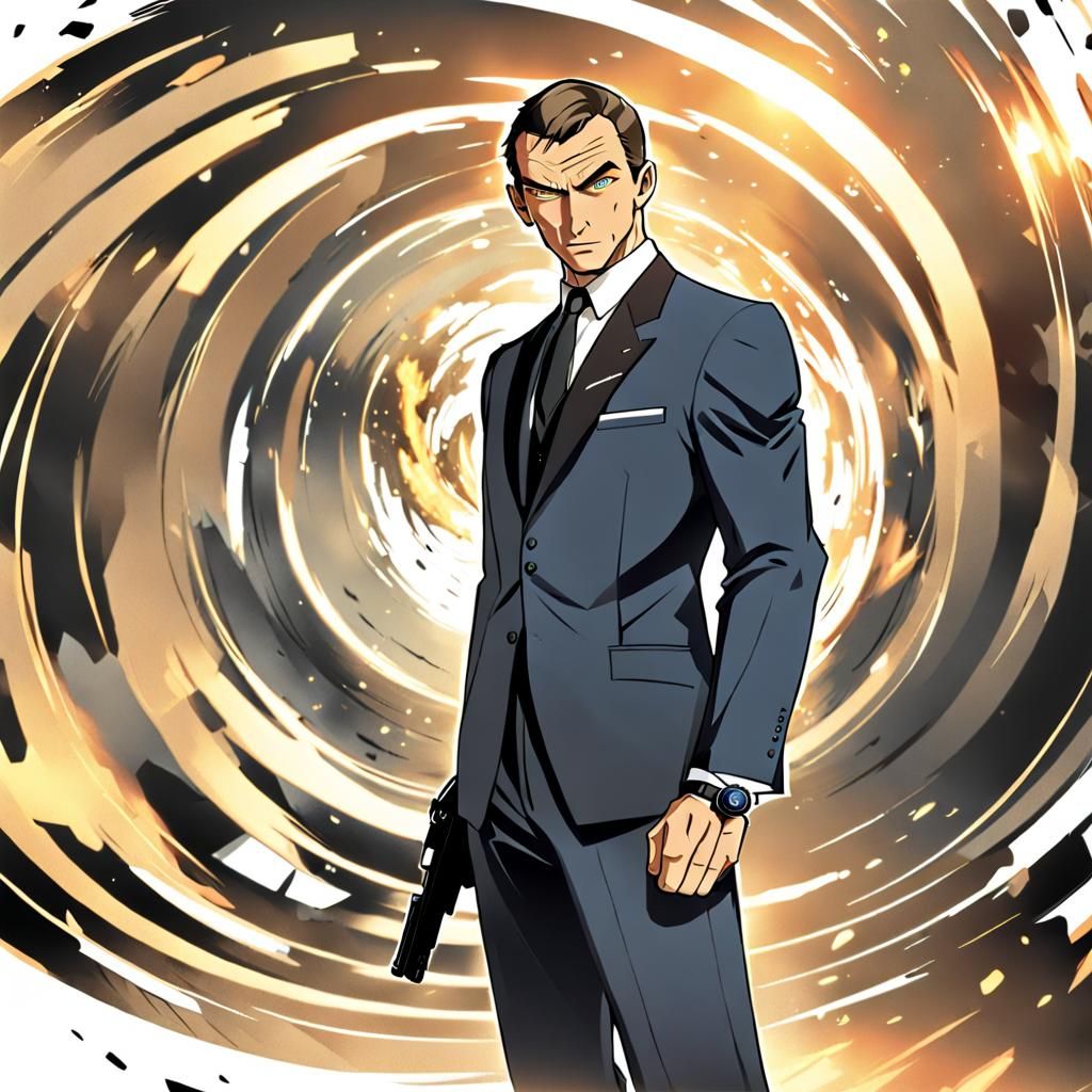 James Bond Anime Character Aiming - Manga Style