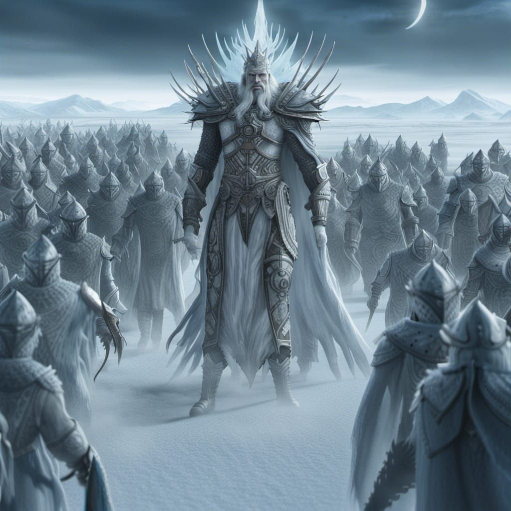 Ice King Leads Warriors Under Pale Moon