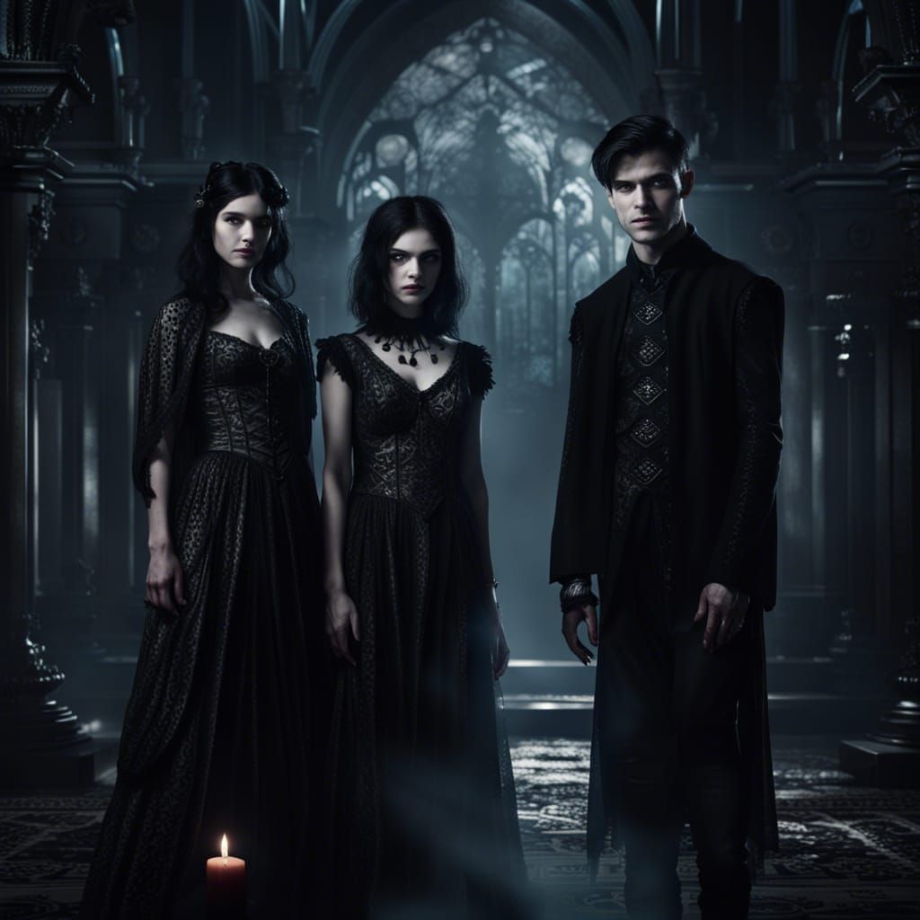 Gothic Twin Brothers Casting Spells in Noir Style