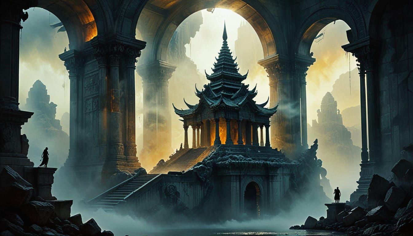 Surreal Marble Temple Under Mysterious Light