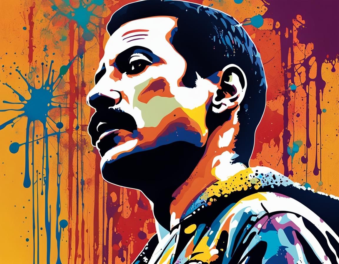 Colorful Graffiti Stencil Portrait of Freddie Mercury