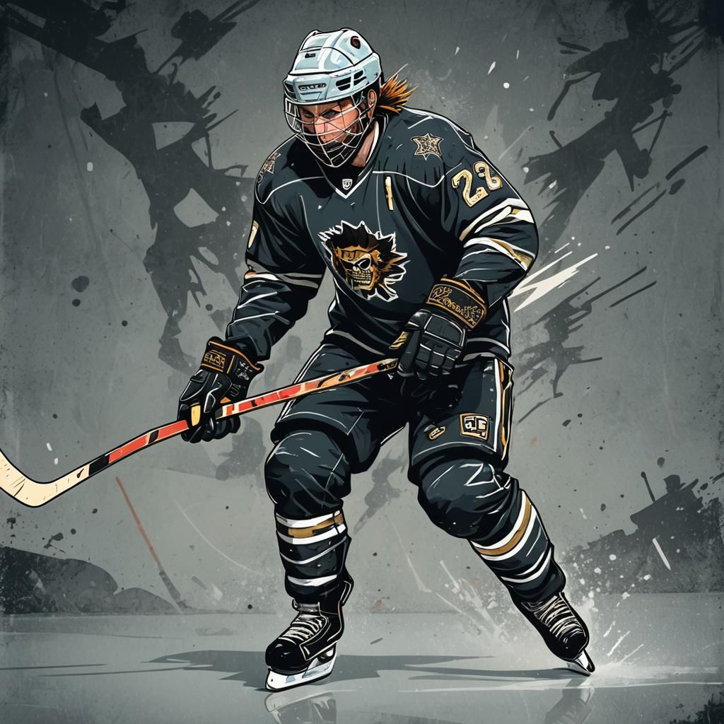 Punk Hockey Player Illustration in Detailed Matte Painting