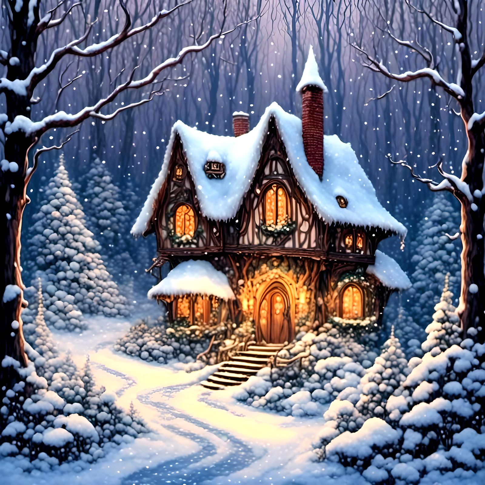 Beutiful <lora:Pink Snow WaterCol 1:1.0> fantasy fairy house...