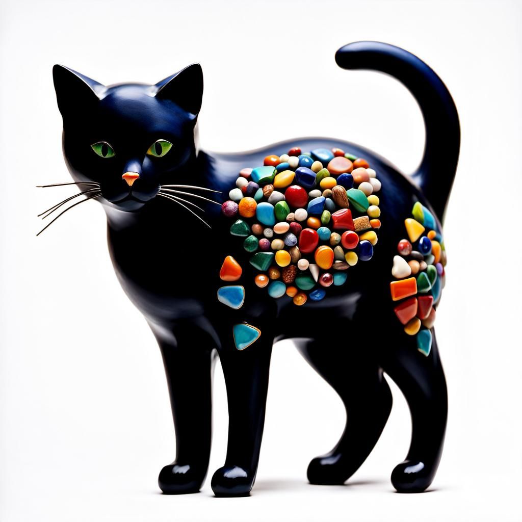 Colorful Ceramic Cat Sculpture in Mosaic Style