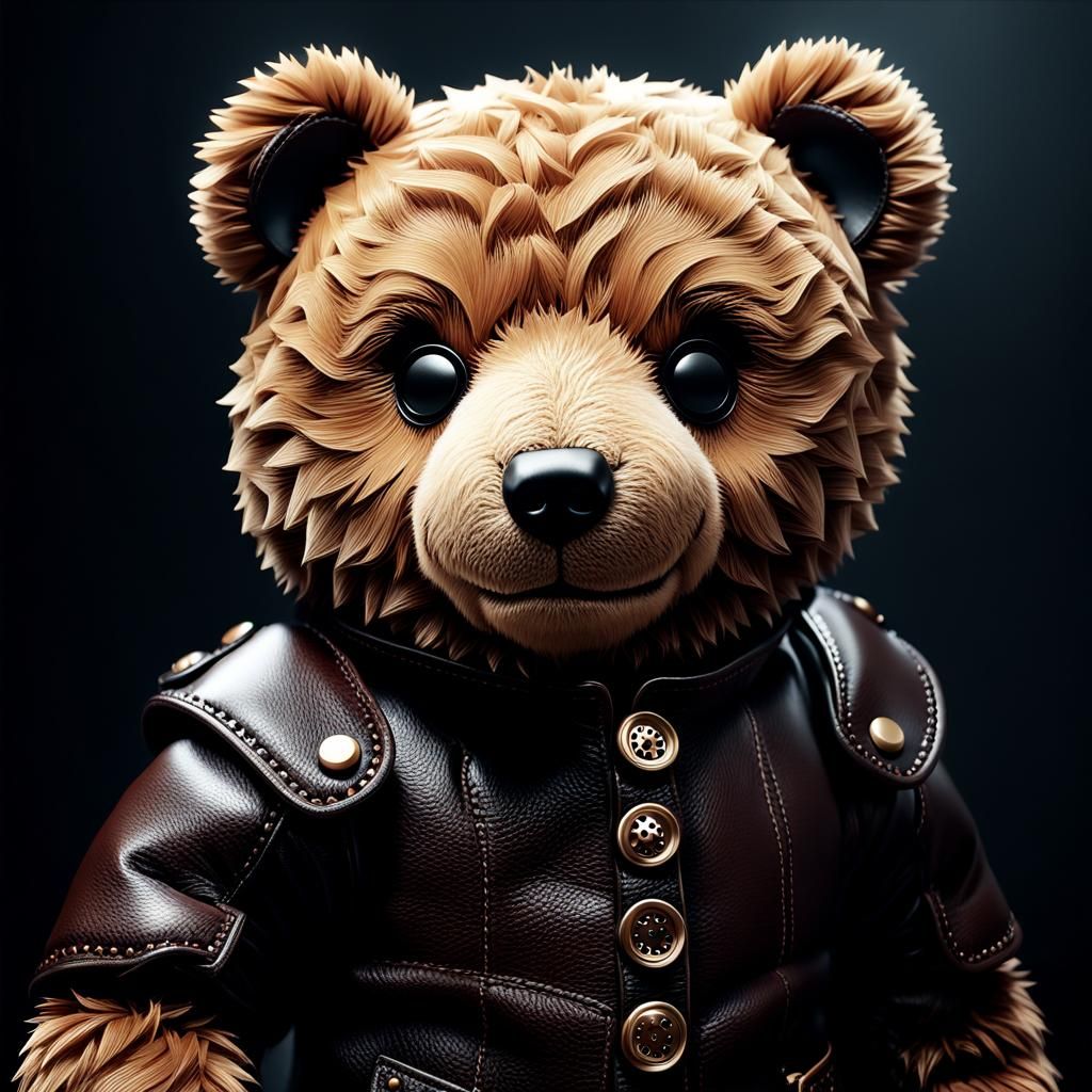 Dark Leather Teddy Bear in Futuristic Style
