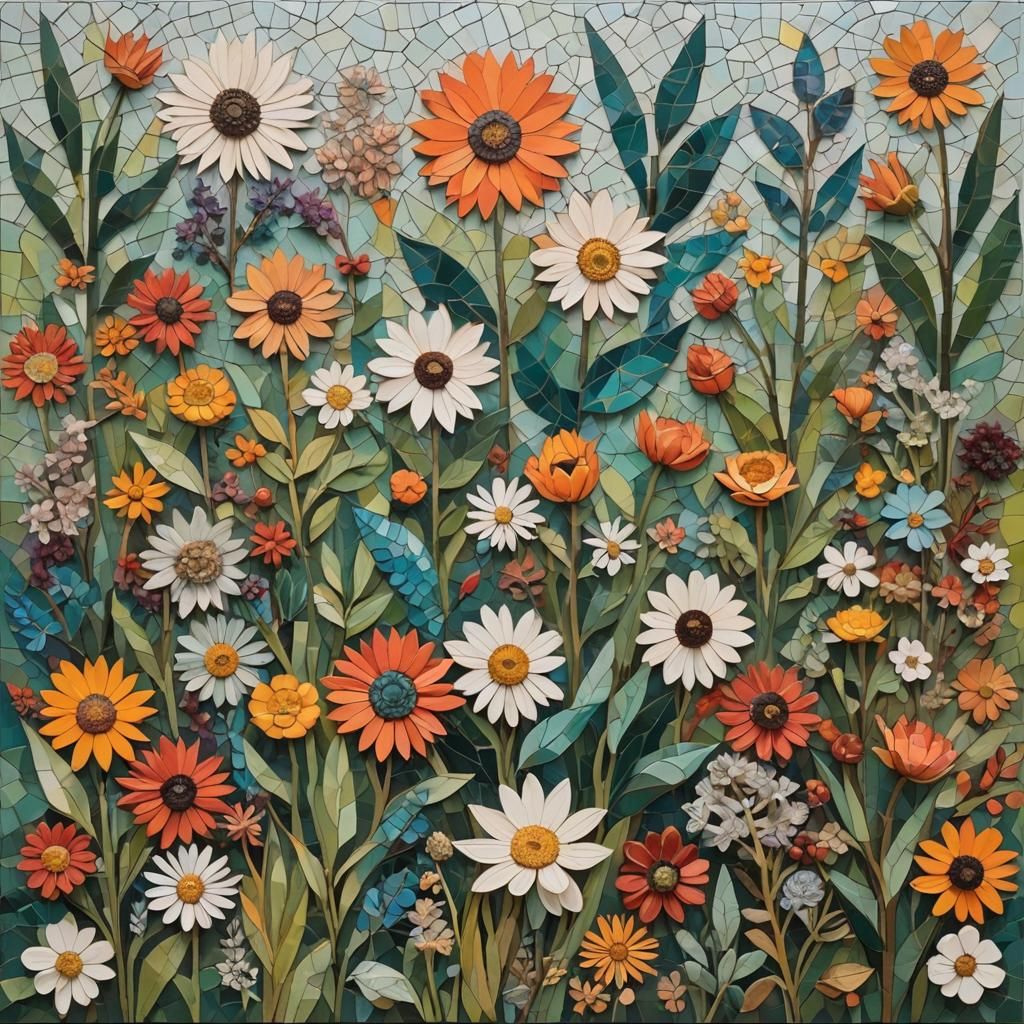 Deconstructed Floral Mosaic on Canvas