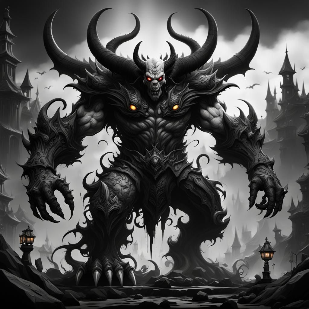 Demonic Black and White Cartoon Character Art