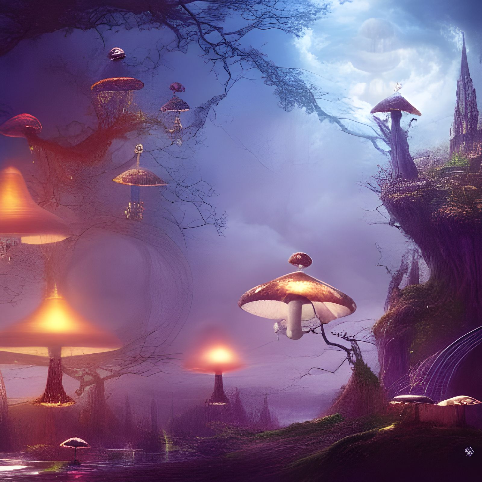 Detailed Digital Painting of Magic Mushrooms