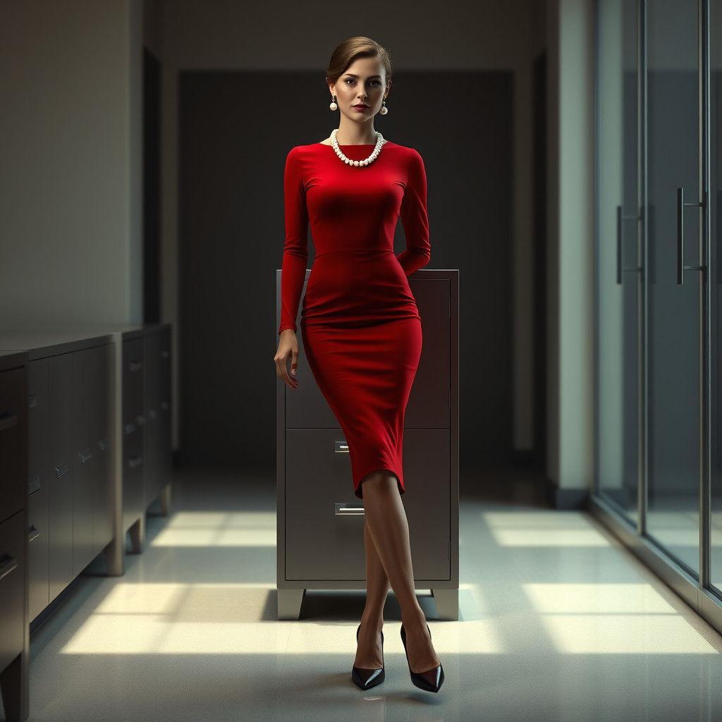 Crimson Office: A Telephoto Portrait in Photorealism
