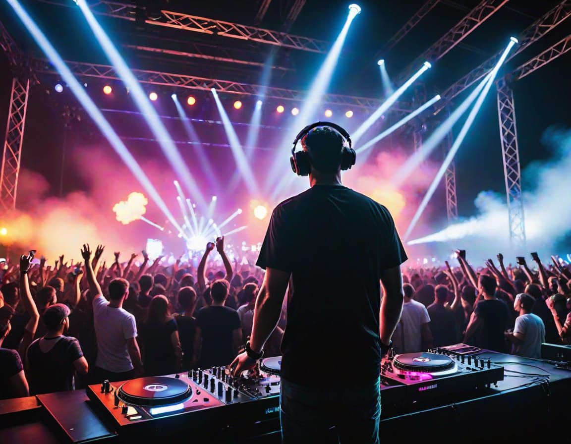 Electrifying Music Festival Performance in Vibrant Techno St...