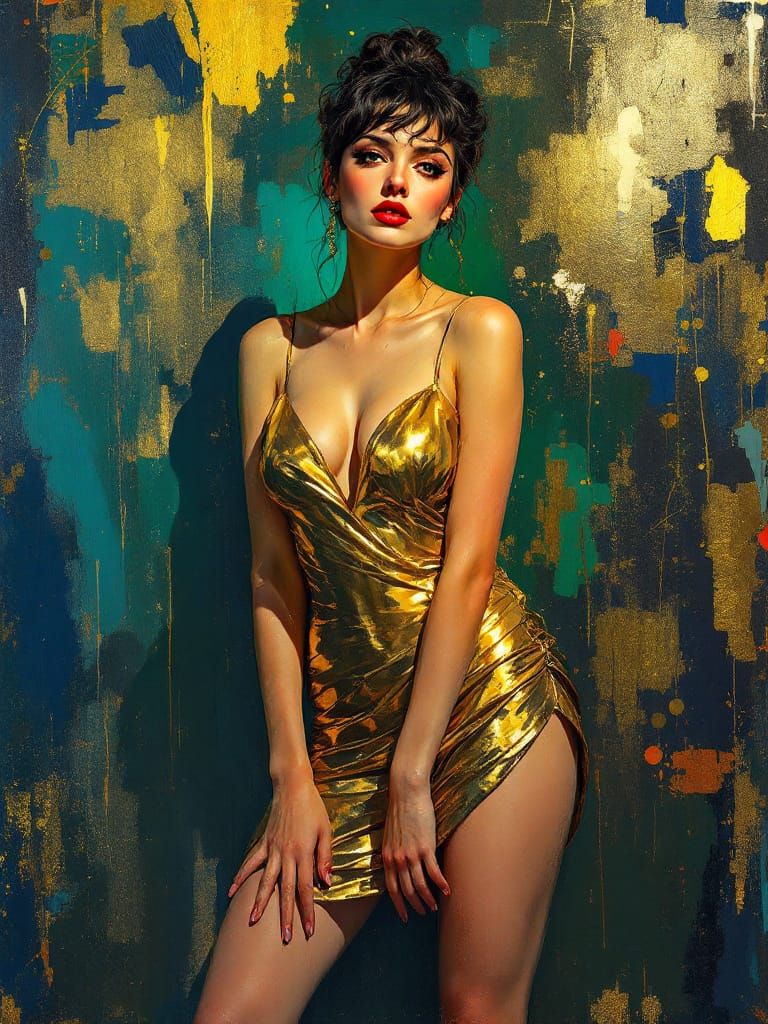 Golden Sundress: Hollywood Glamour Meets Expressive Art