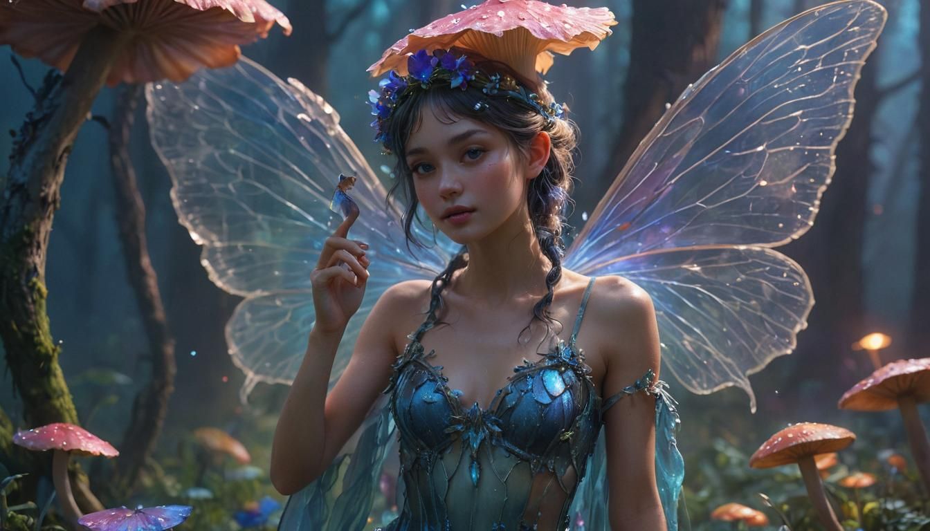 Fairy and Mushroom Hyperrealistic Concept Art
