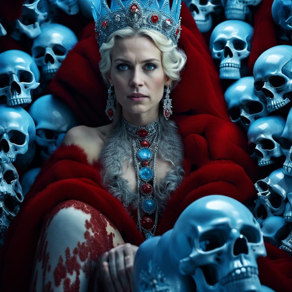 Ice Queen Portrait on Skull Throne, Professional Photography